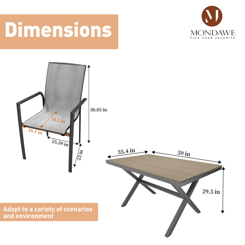 Ensemble de salle à manger d'extérieur 5 pièces 5 pièces - Table rectangulaire 59 po et 4 chaises empilables Teslin, Beige