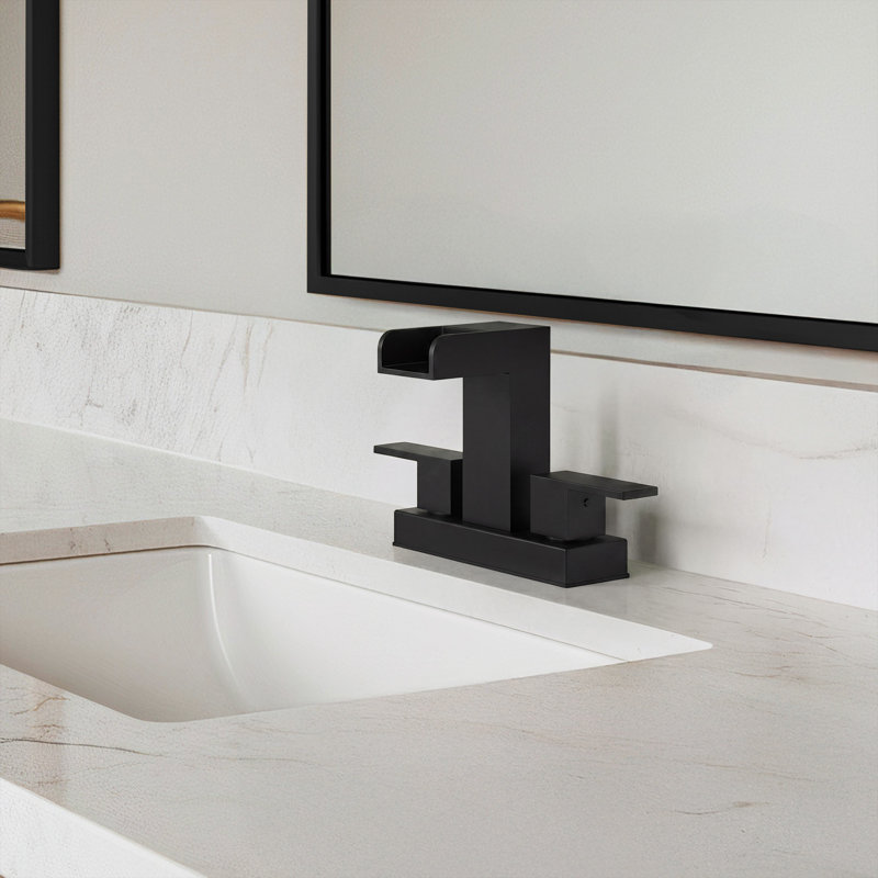 Robinet de salle de bain à 4 poignées 4 "avec ensemble de drain Centreset, Noir mat