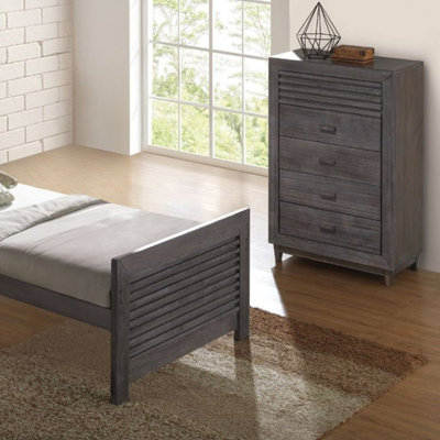 Transitional Style 1pc Chest Slat Design Mortise and Tenon Joinery Charcoal Brown Finish Bedroom Furniture