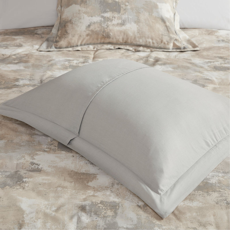 Ensemble d'édredon 7 pièces en mélange de coton texturé gris très grand, Édredon de très grande taille et 6 pièces suppl