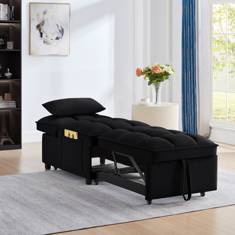 Canapé-lit simple 4 en 1 multifonctionnel avec poches de rangement, conception capitonnée, dossier réglable et coussins pour un confort convertible et un gain de place