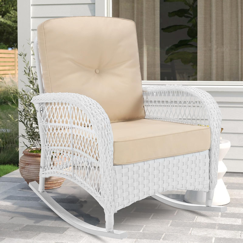 Chaise berçante d'extérieur en osier Netawaka, Beige