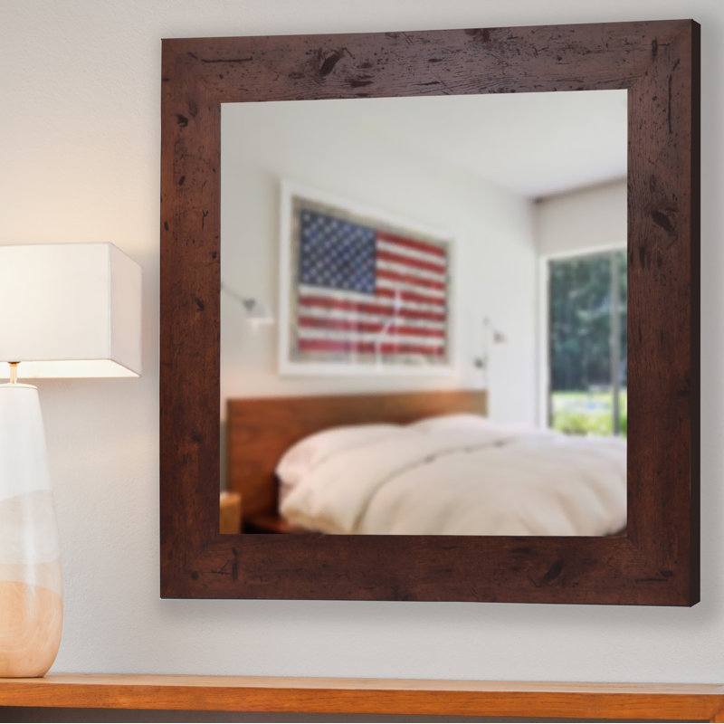 Engineered Wood Flat Wall Mirror, 17.5" H x 17.5" W, Dark Walnut