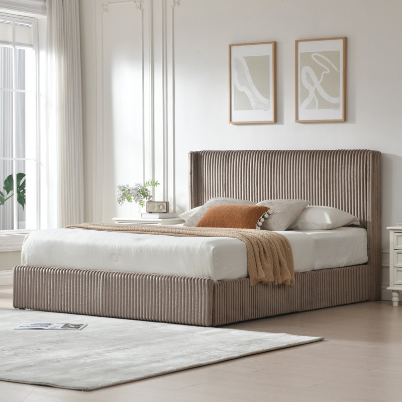 Upholstered Wingback Bed With 4 Storage Drawers, Full, Brown