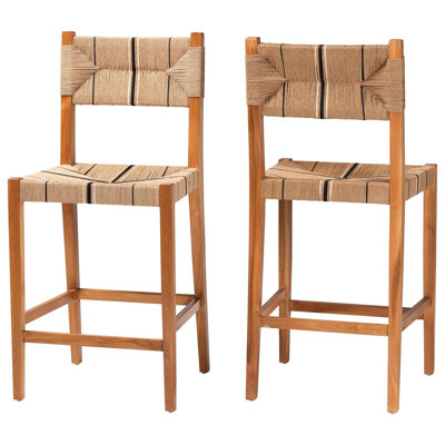 Ensemble de tabourets de bar fabriqués à la main avec siège en métier à tisser et structure en acajou