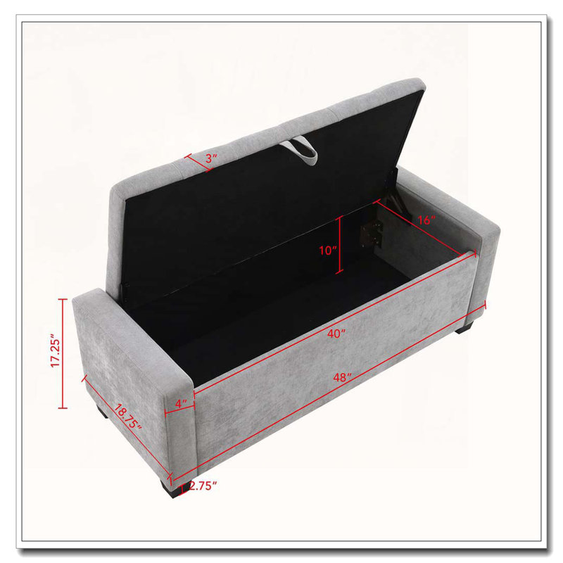 48" Ottoman with Storage, Storage Ottoman Bench, LIGHT GREY