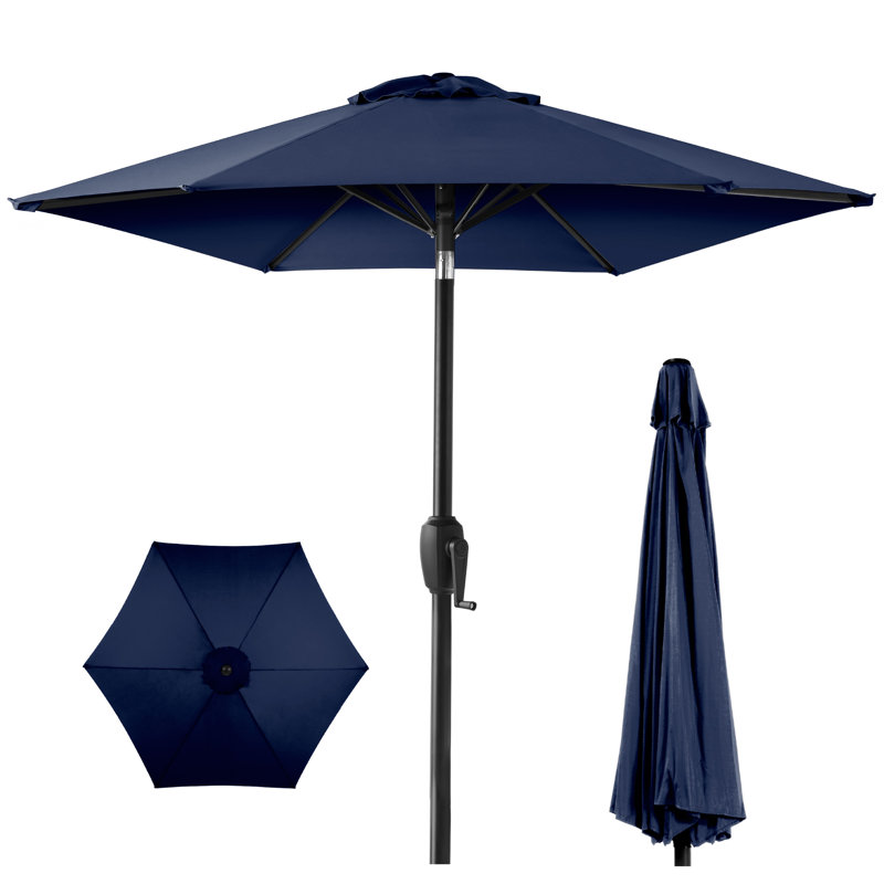 Keven 7.5ft Heavy-Duty Outdoor Market Patio Umbrella w/ Push Button Tilt, Easy Crank, Navy Blue