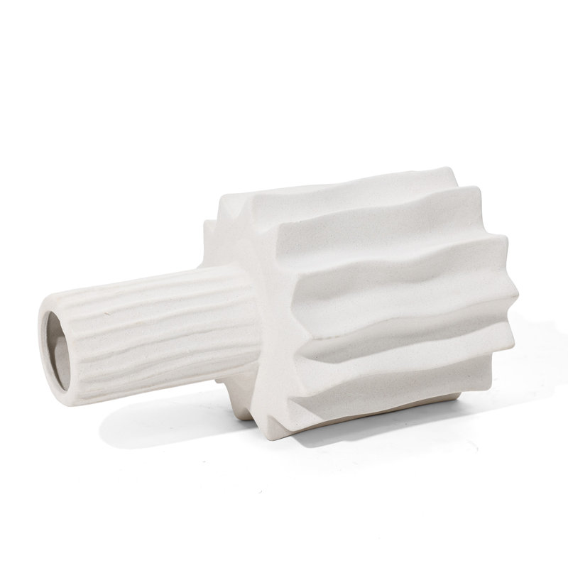 Vase de table décoratif en grès blanc texturé moderne H 11,8 po, H 11,8 po x l 6,7 po x P 6,7 po