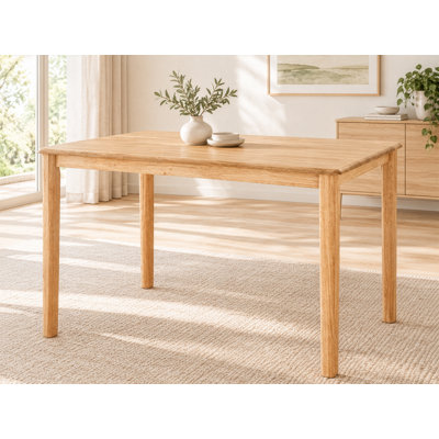 Callaway Rubberwood Rectangular Wood Top Dining Table with Wood Base