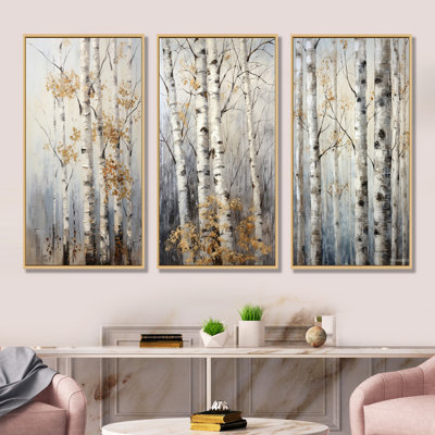 Silver Tree Birchs Breath - ensemble de salon art mural 3 bouleaux