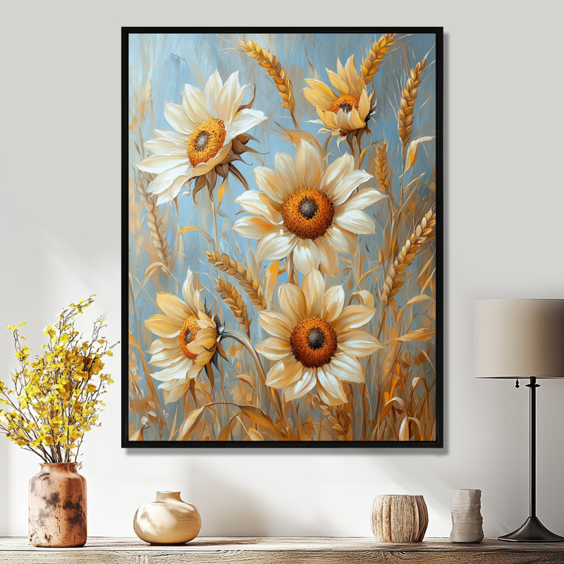 «Dirrick Sunflowers In The Wheat Barnyard IV - Sunflowers», reproduction sur toile encadrée, Noir, H 20 po x l 12 po