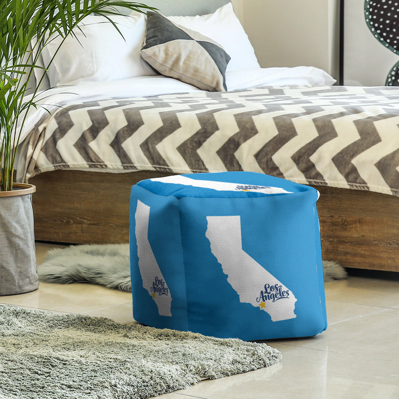 Repose-pieds cube california Los Angeles, Bleu clair / blanc