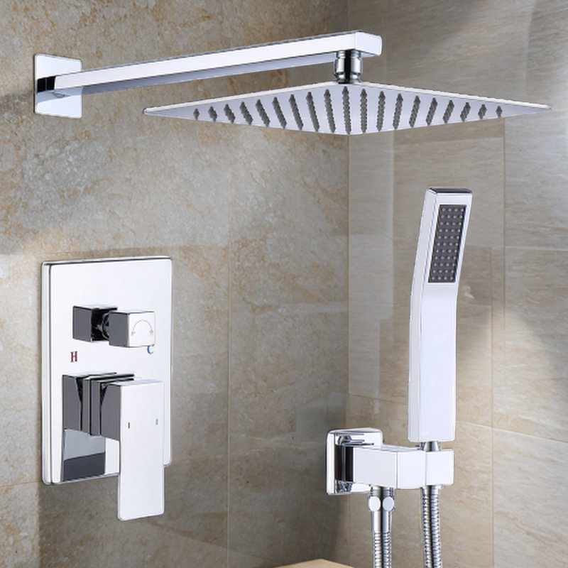 Ensemble de robinet de douche à pluie avec pomme de douche à main haute pression 10 pouces, Chrome
