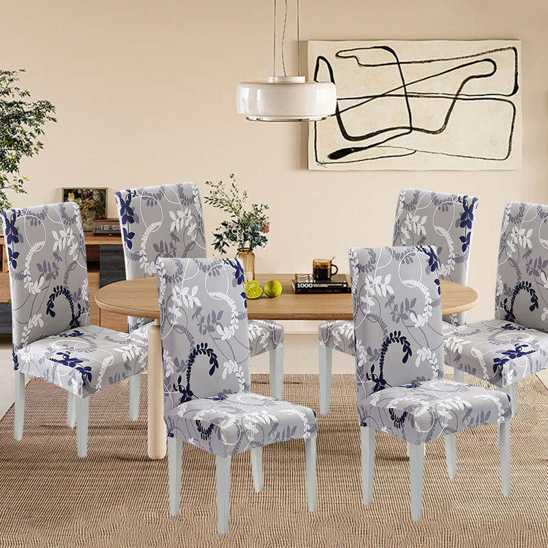 Housse pour chaise de salle à manger, Polyester gris / blanc / bleu marine