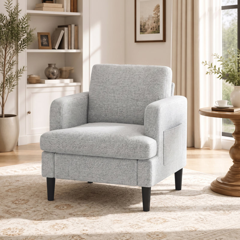 Fauteuil d'appoint rembourré de 74 cm de large avec poche de rangement latérale, Gris
