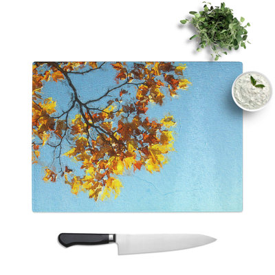 Glass Golden Leaves of The Sycamore Tree Chopping Board