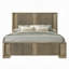 Très grand lit de style transitionnel avec tête de lit à DEL, finition chêne antique et panneaux de roseaux pour les chambres élégantes et modernes-879179643