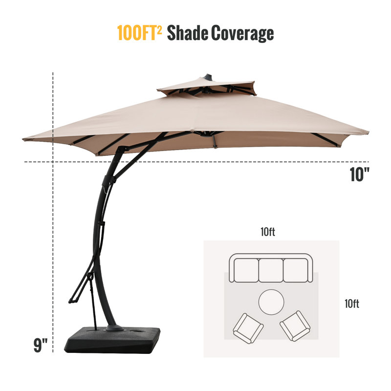 Synn 131'' x 131'' Rectangular Cantilever Umbrella with Crank Lift , Counter Weights Included