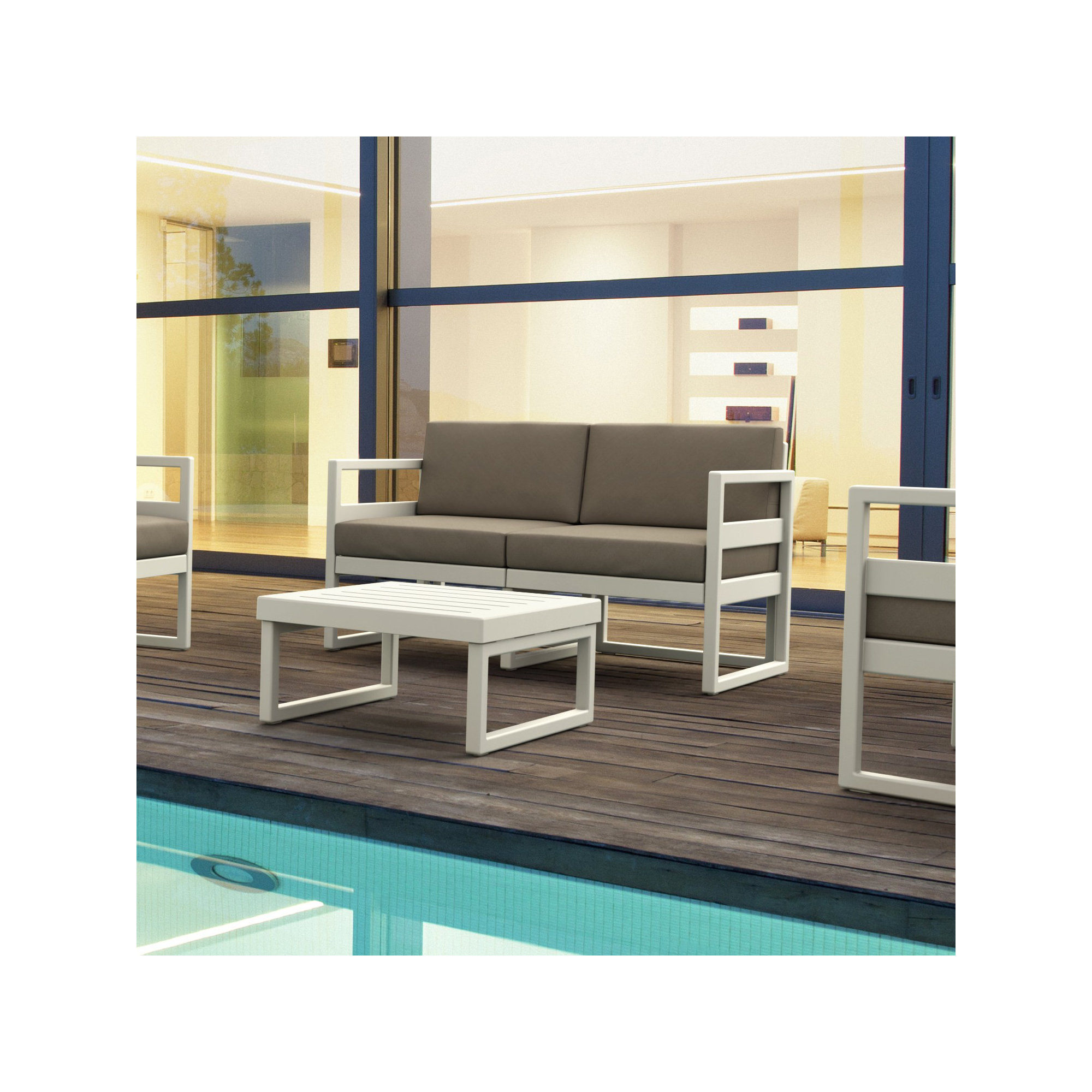 Lane 58'' Wide Straight Loveseat with Cushions, White, Taupe