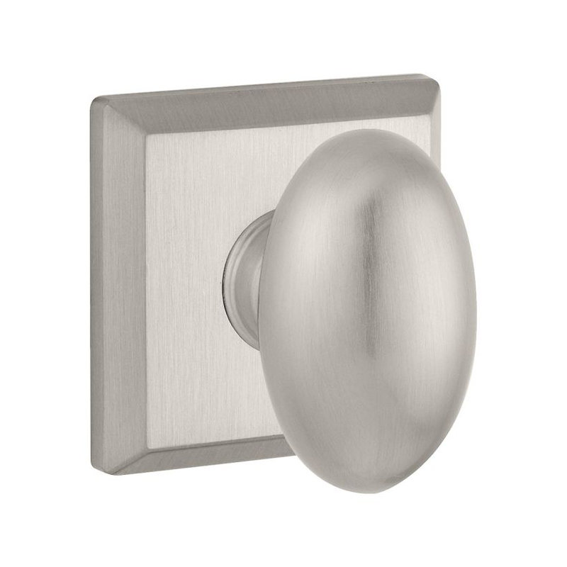 Ellipse Passage Door Knob with Traditional Square Rose, Satin Nickel