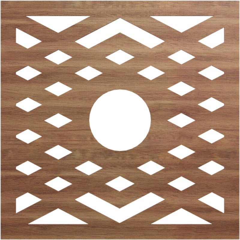 Médaillon de plafond percé en bois à chevrons 32 "DO x 8 1/4" ID x T 3/8 ", MDF brut, Noyer, H 28 po x l 28 po x P 0,38 po