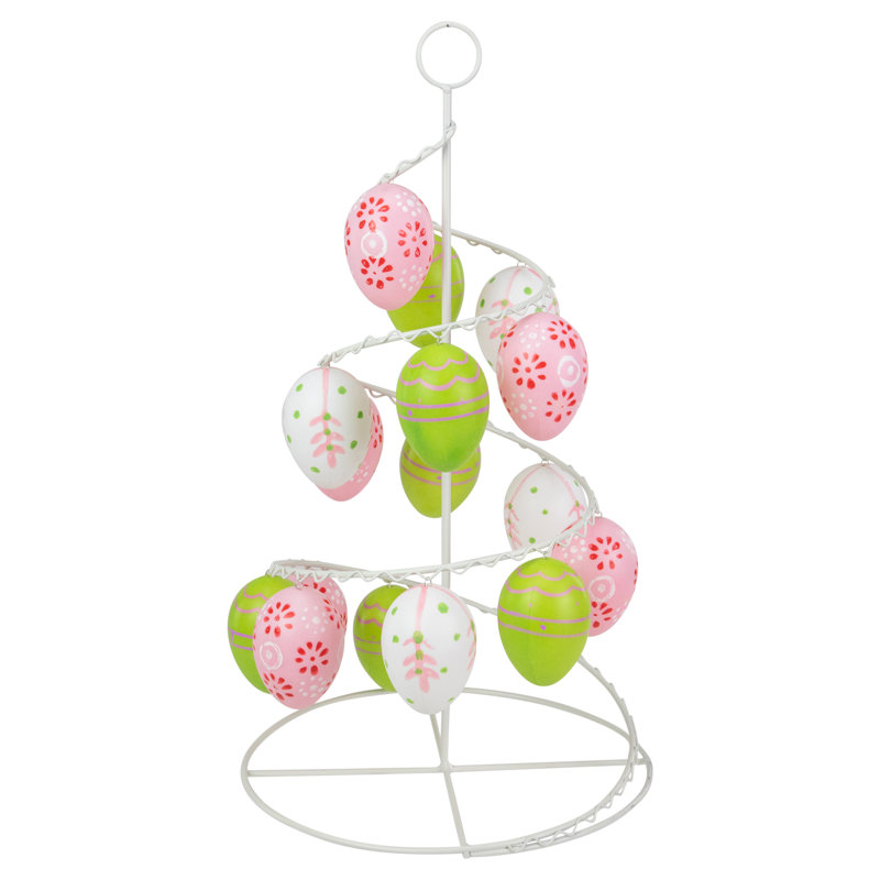 14.25" Pink White and Green Cut-Out Easter Egg Tree Tabletop Decor