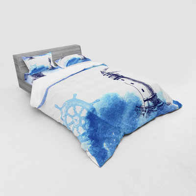 Ensemble de housse de couette nautique nostalgique aquarelles avec goéland
