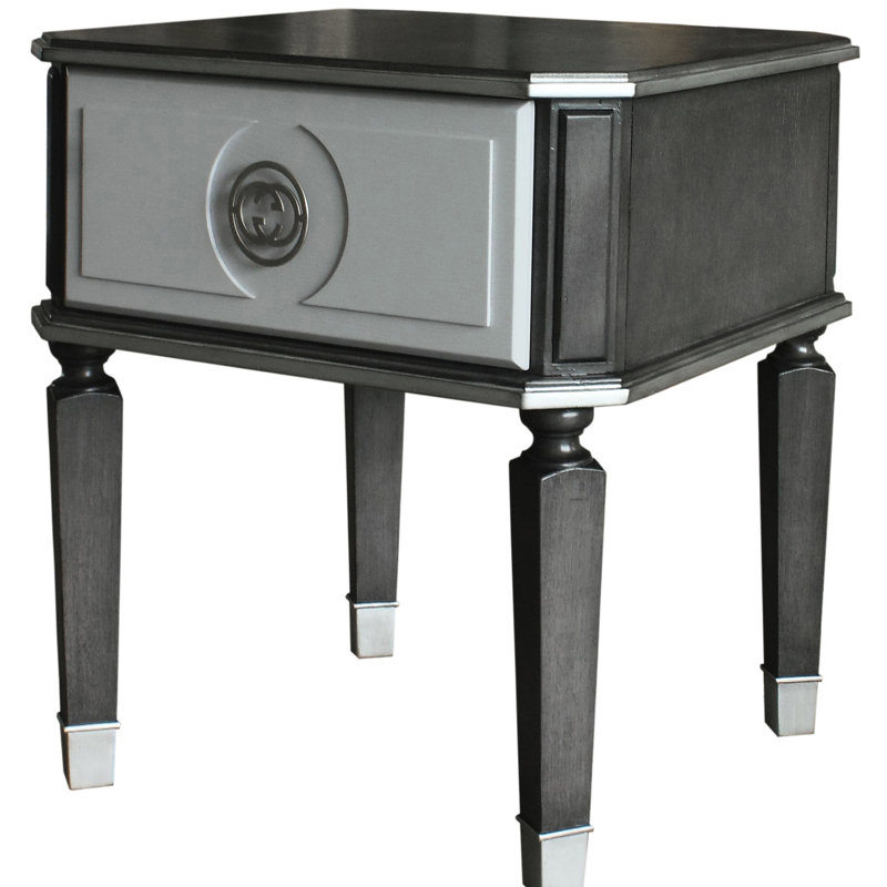 Table de bout gris anthracite et gris avec tiroir de rangement