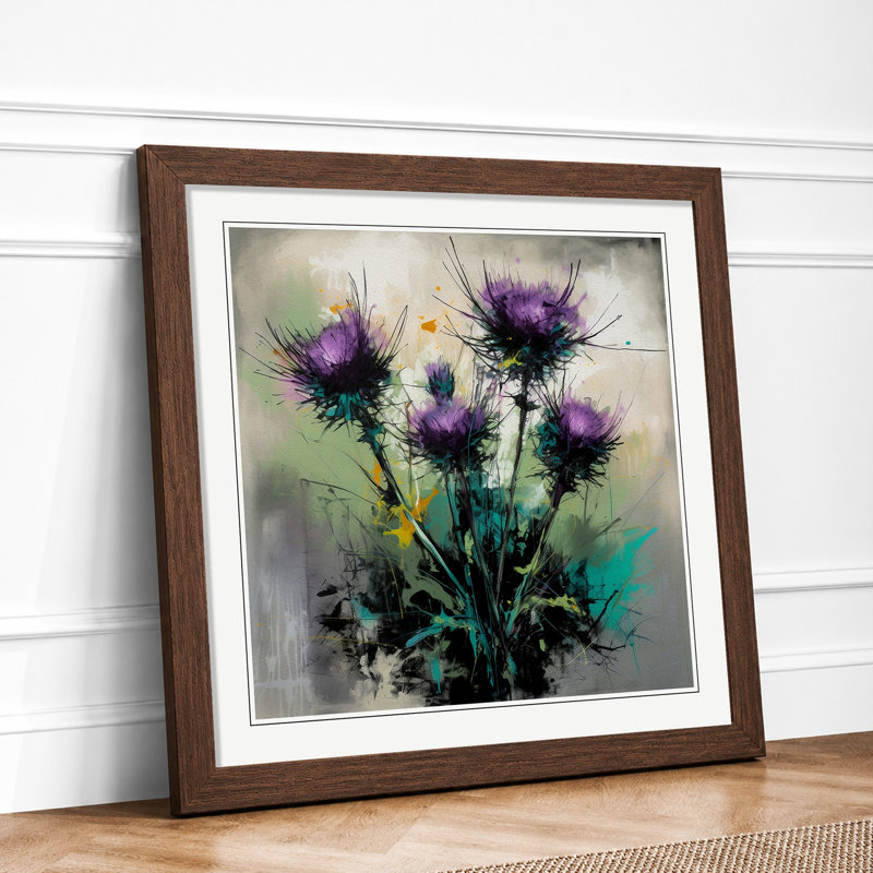 Thistle Gestural Art No.1 - Framed Print, Walnut