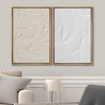 Duotone Beige & White Paint Strokes Abstract Modern Décor Artwork Minimal - No Texture Canvas Print
