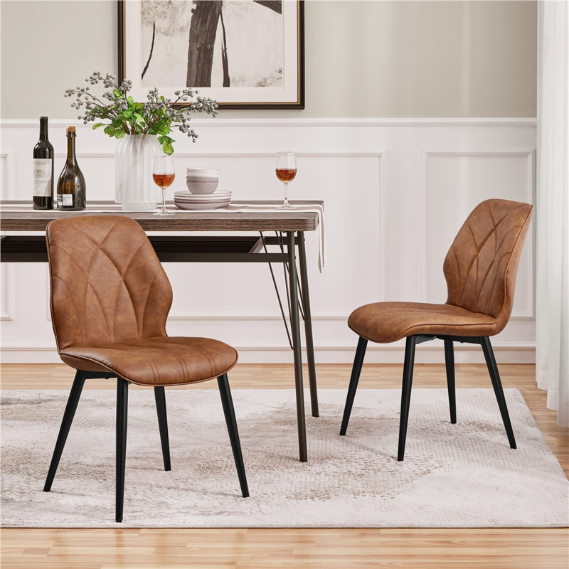 82cm H Upholstered Dining Chair Side Chair, PU Leather/Brown