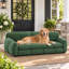 Grand lit pour chiens de grande taille et très grande taille, canapé surélevé avec accoudoirs et dossier, canapé en lin discret, lit pour chien de style mobilier moderne, vert olive