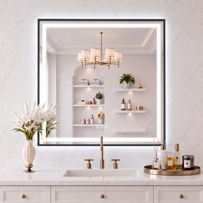 Miroir de salle de bain Adorna certifié UL à intensité variable avec éclairage tricolore, antibuée et cadre noir élégant