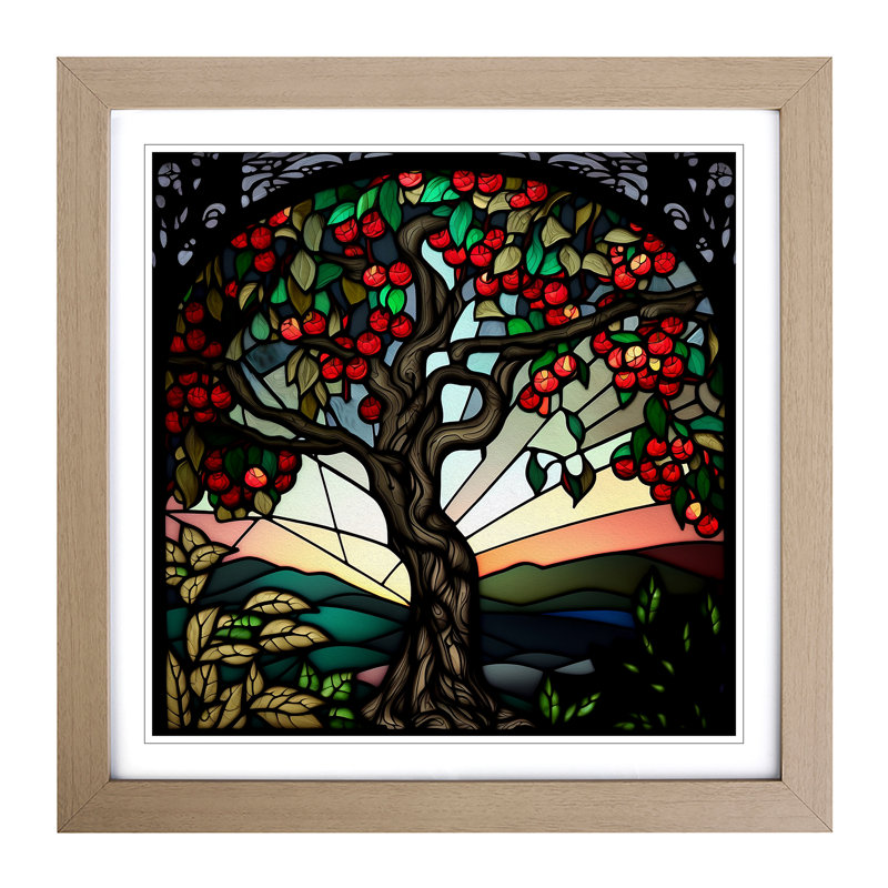 Apple Tree Stained Glass Effect - Framed Print, Oak