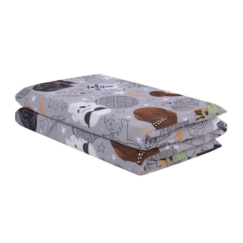 Drap-housse NoJo Star Wars Welcome to the Galaxy bleu marine et gris Yoda