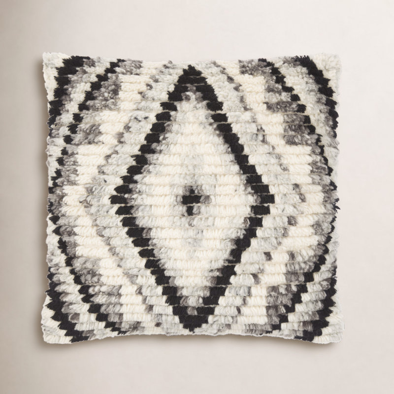 Cyan Geometric Wool Throw Pillow, 20" x 20", Down