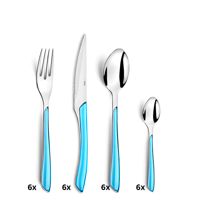 Amefa ECLAT 18/0 Stainless Steel Cutlery Set 24 Piece for 6 People, Turquoise
