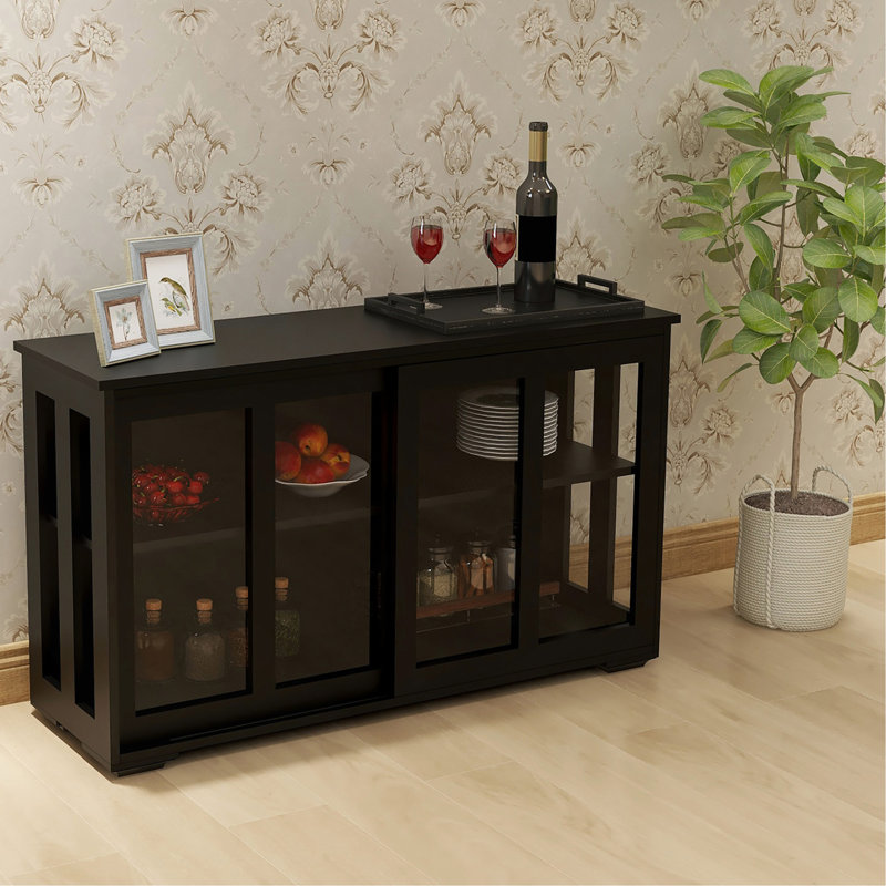 Armoire de rangement pour cuisine avec porte en verre - noire, Noir