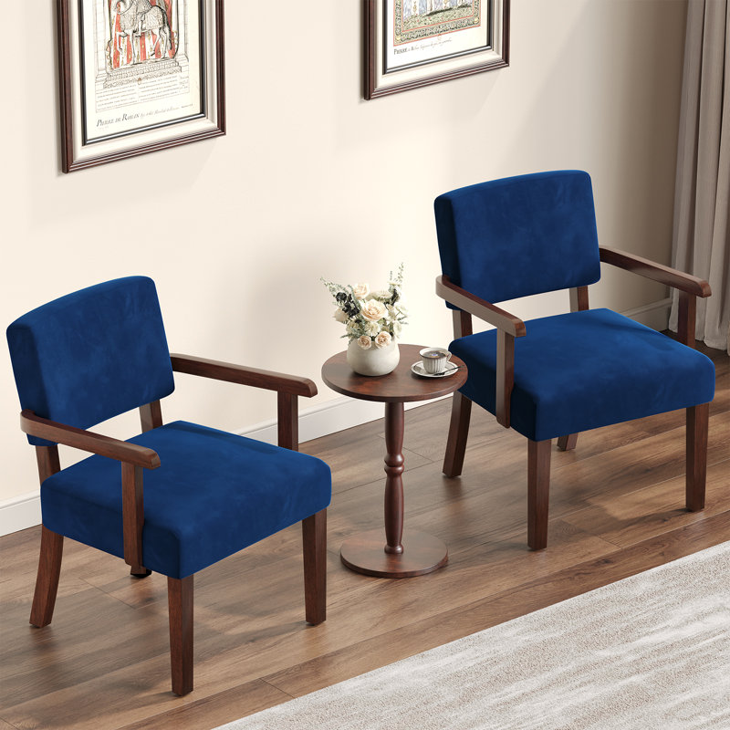 Soave 32.6'' Tall Velvet Accent Chairs Sets for Living Room, Accent Armchair with End Table, Navy Blue