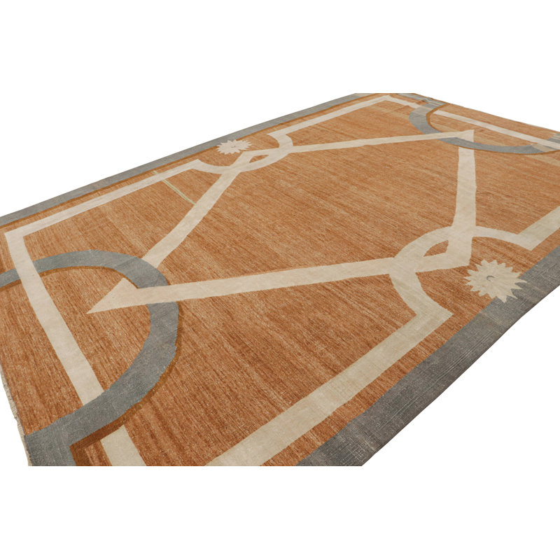 Rug & Kilim’S Modern French Art Deco Rug In Orange With Geometric Pattern, Rectangle 12' x 18'