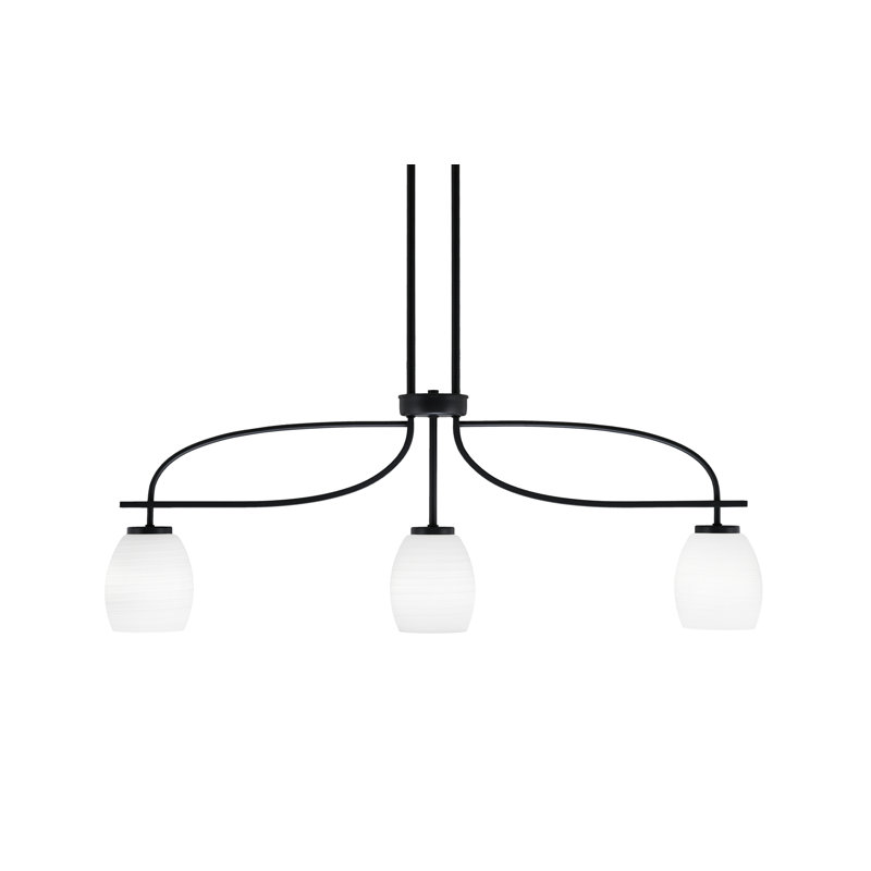Cavella 3 Light Island Light Shown In Matte Black Finish With 5" White Linen Glass