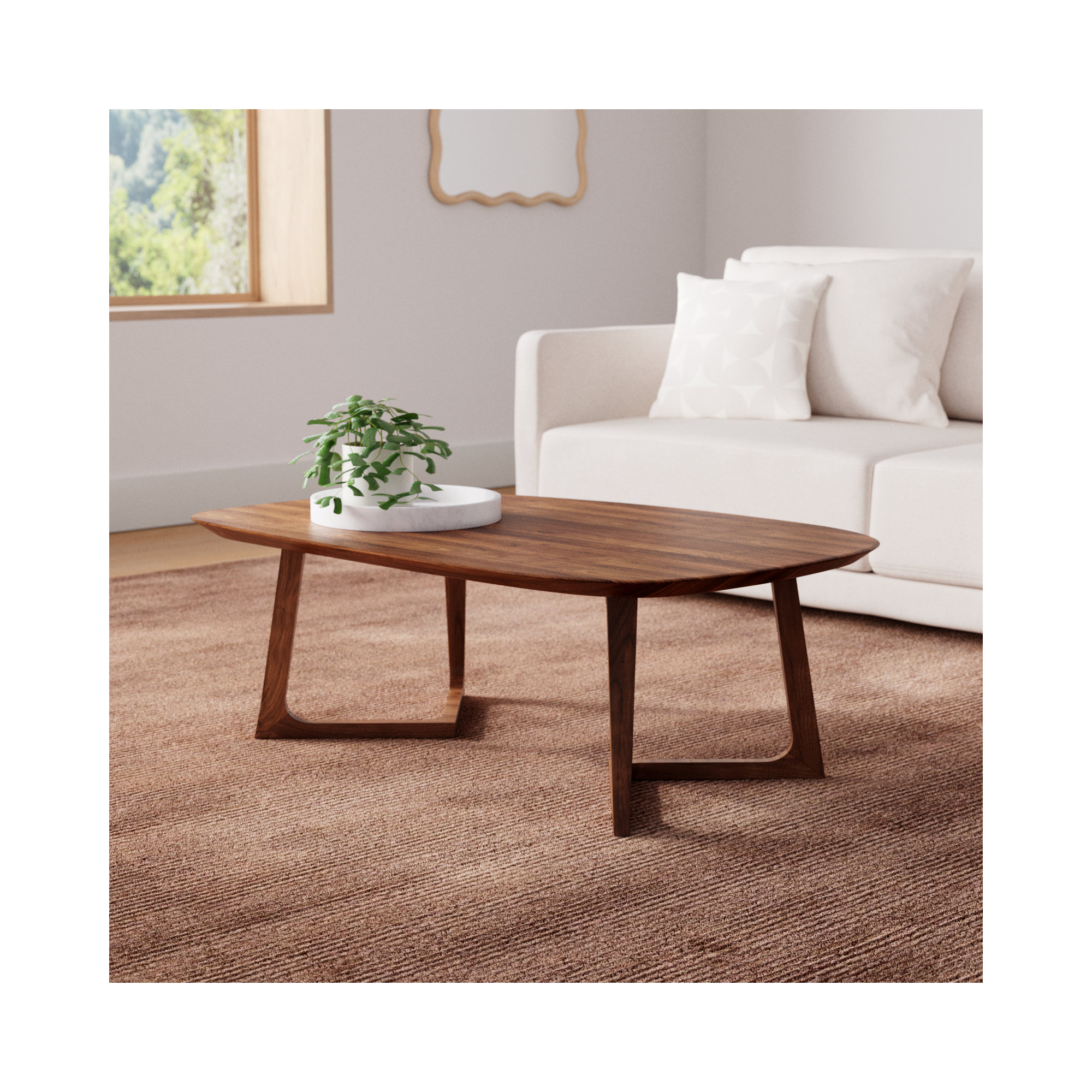Fischer Solid Wood Coffee Table, Walnut, 14.75" H x 42" L x 27.5" W