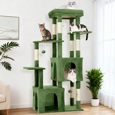 Arbre à chat 61 po multi-niveaux pour grands chats, tour robuste avec perchoir surdimensionné, deux condos spacieux, poteaux à griffer en sisal et jouets pour chats d'intérieur