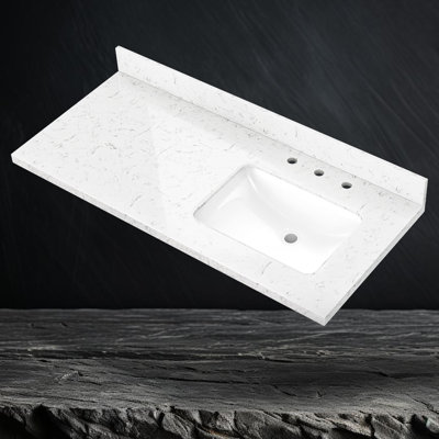 Lavabo de salle de bain simple 48 po x l 22 po en pierre reconstituée blanche avec comptoir simple Carrara Trou de robinet espacé et 4 po Dosseret H