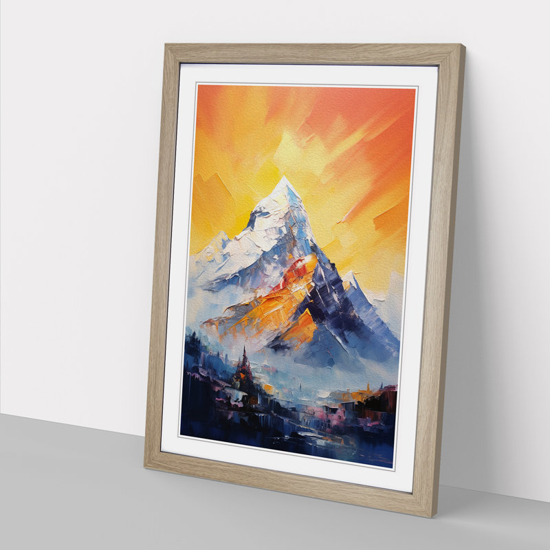 Mount Everest Gestural - Framed Print, Oak , 34cm H x 25cm W x 2cm D