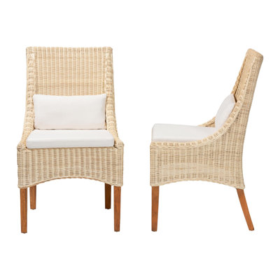 bali & pari Haybourne Natural Rattan 2-Piece Dining Chair Set - Handwoven Wicker Accent Seating with Wingback Frame for Kitchen or Dining Room