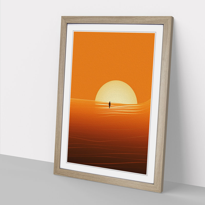 Surfing Minimalism - Single Picture Frame Print on Wood, Oak, 34cm H x 25cm W x 2cm D