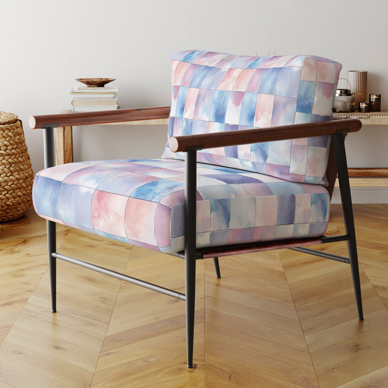 Fauteuil d'appoint French Country - violet et bleu, Bras ronds bruns