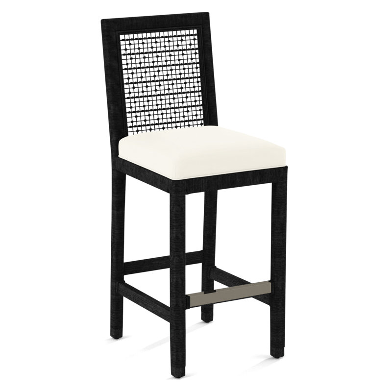 Pine Isle Bar Stool, Sunbrella Beige Pinstripe; 6205-74, Black