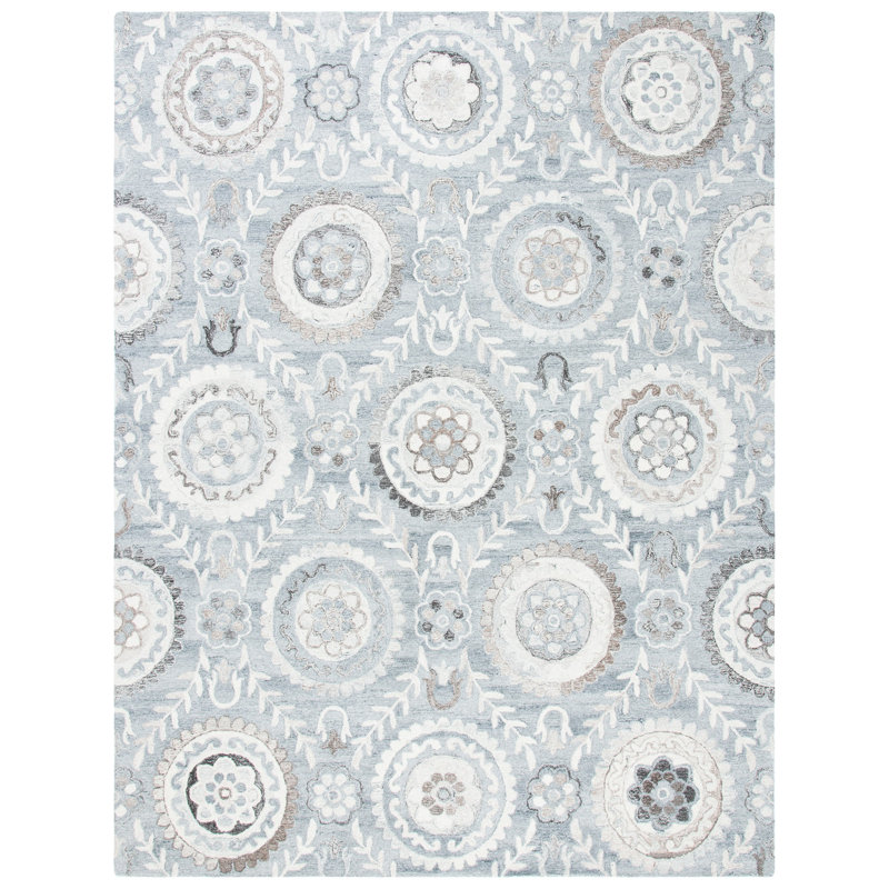 Roussel Hand Tufted Wool And Cotton With Latex Floral Rug, Rectangle 8' x 10'